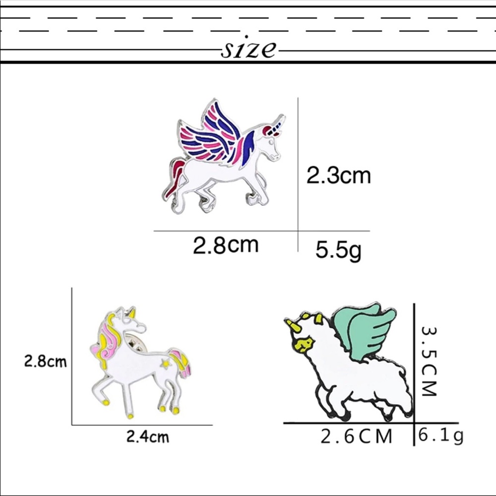 NEW - 3 PIECE THICK ENAMEL UNICORN PIN SET - Picture 2 of 2